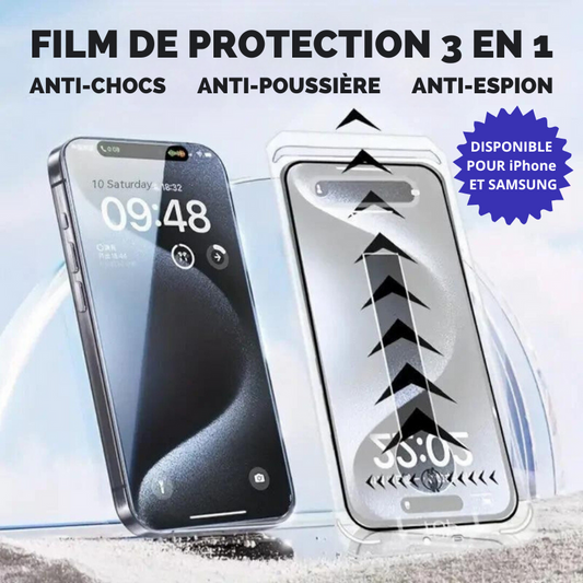 Film De Protection Ecran Smartphone (iPhone et Samsung) 3 en 1, Nouvelle génération